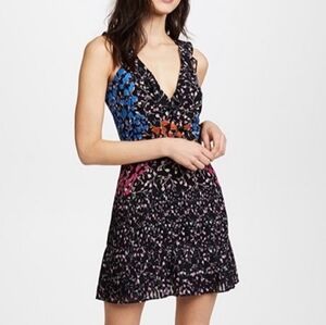 Saloni Amy 100% Silk Crepe Georgette Colorful Floral Mini Dress Size 4